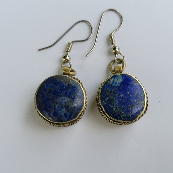 Blue stone handmade vintage earrings - Picture 2 of 3